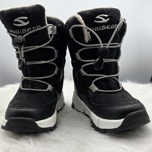 Kids Kobibear Toddler Black Lace Up Rain/Snow Boots with White Trim Size 2